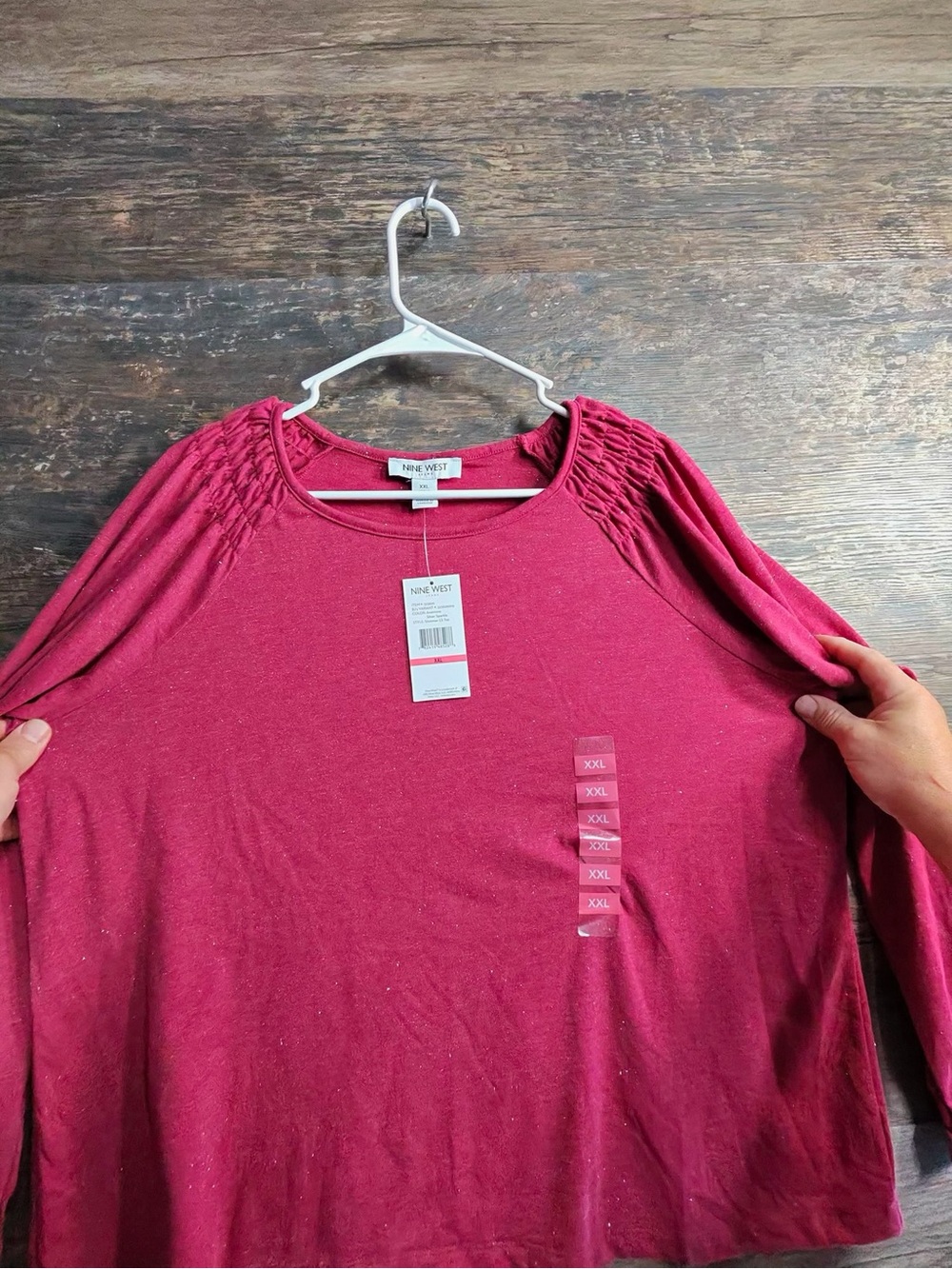 Nine West Raspberry Long-Sleeve Ruffle Shoulder Top - Picture 5 of 8